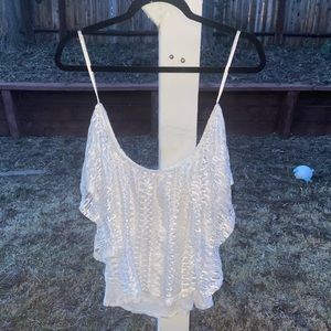 White off the shoulder shirt.